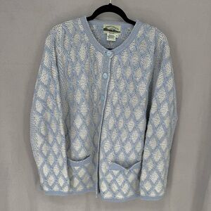 100% Merino Wool Aran Crafts Light Blue and White Coatigan